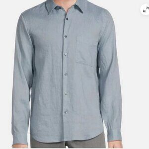 Theory Irving Shirt Mens XXL Blue Precise Linen Long Sleeve